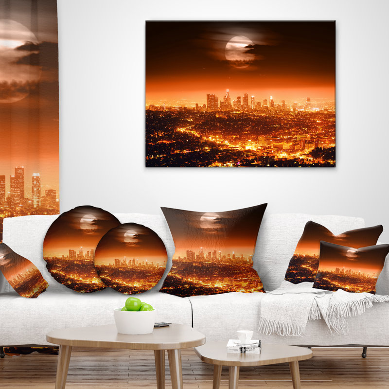 Coussin cityscape plein de lune au-dessus de los angeles,  Rectangle 12" x 20"