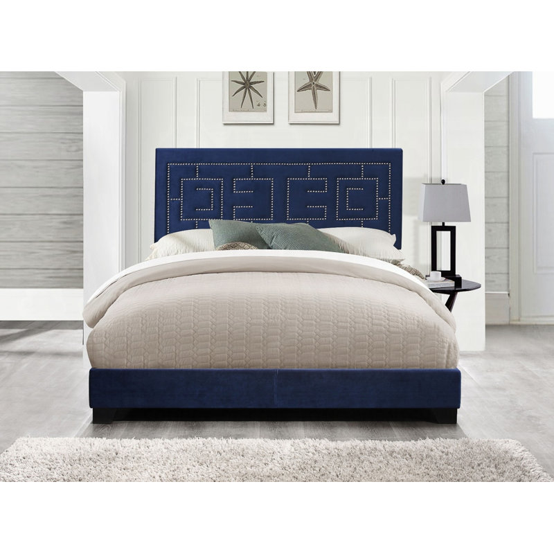 Lyndsi Nailhead Trim bed frame,platform bed,upholstered bed, King