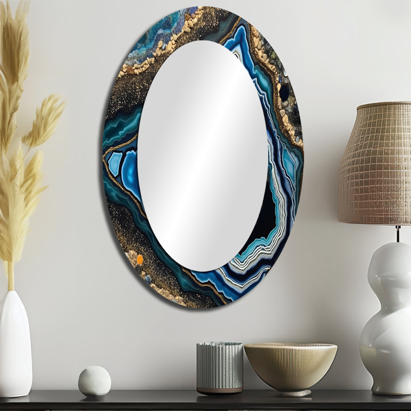 Teal Gold Geode Gems - miroir mural en pierre, miroir décoratif bleu sarcelle, 43 po x 33 po, Ovale