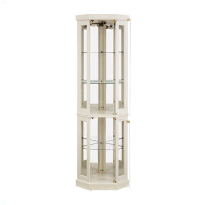 Lighted Corner Curio Cabinet - Display Case For Living Room, Antique Collectibles, Wine & Bar Glass Storage - Elegant Corner Design With Lights Included