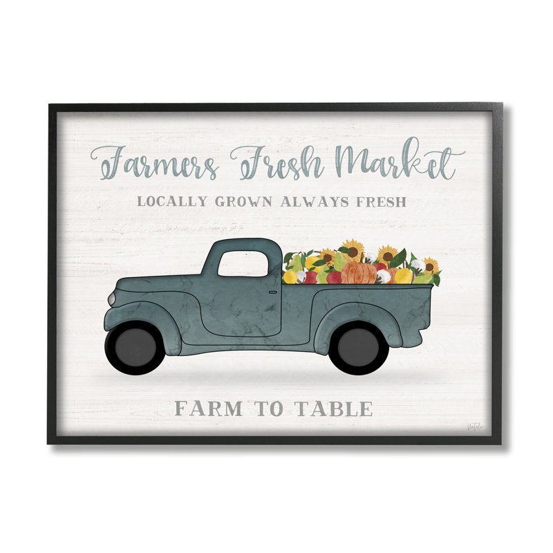 " Farmers Fresh Market Assorted Produce Rustic Sign " by Natalie Carpentieri, Midnight Black Framed Giclee