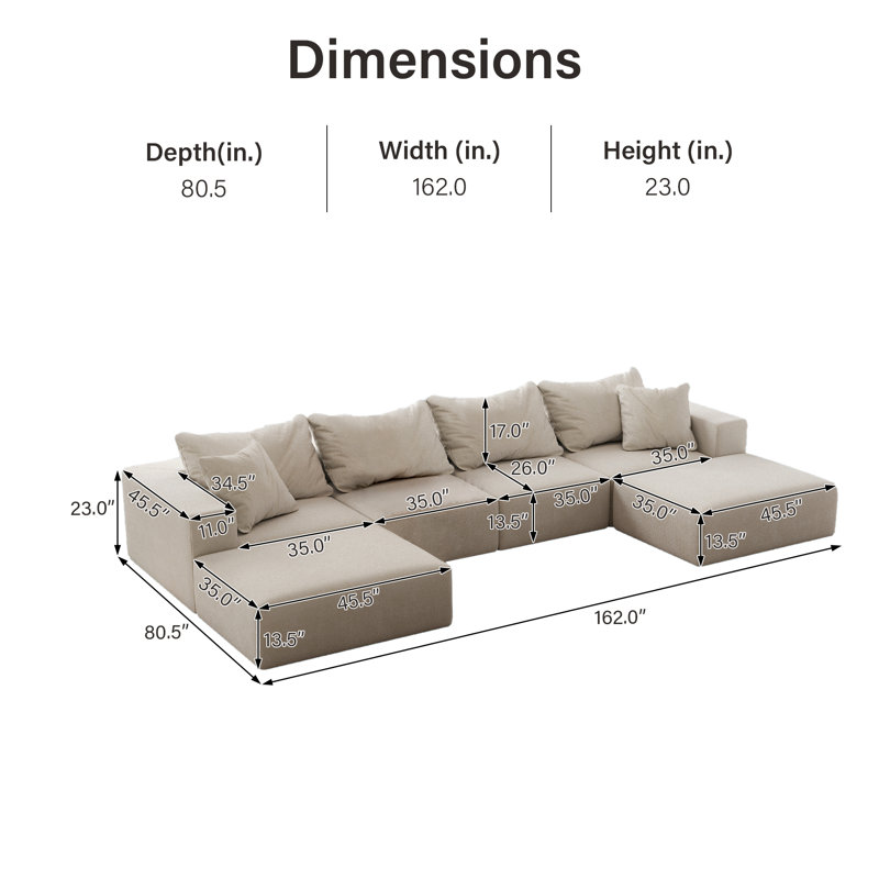 Canapé surdimensionné rembourré avec oreillers, Beige