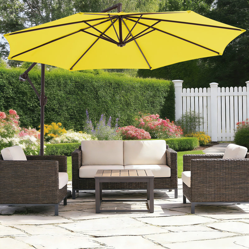 Parasol en porte-à-faux rond avec contrepoids 120 po Beeram, Jaune