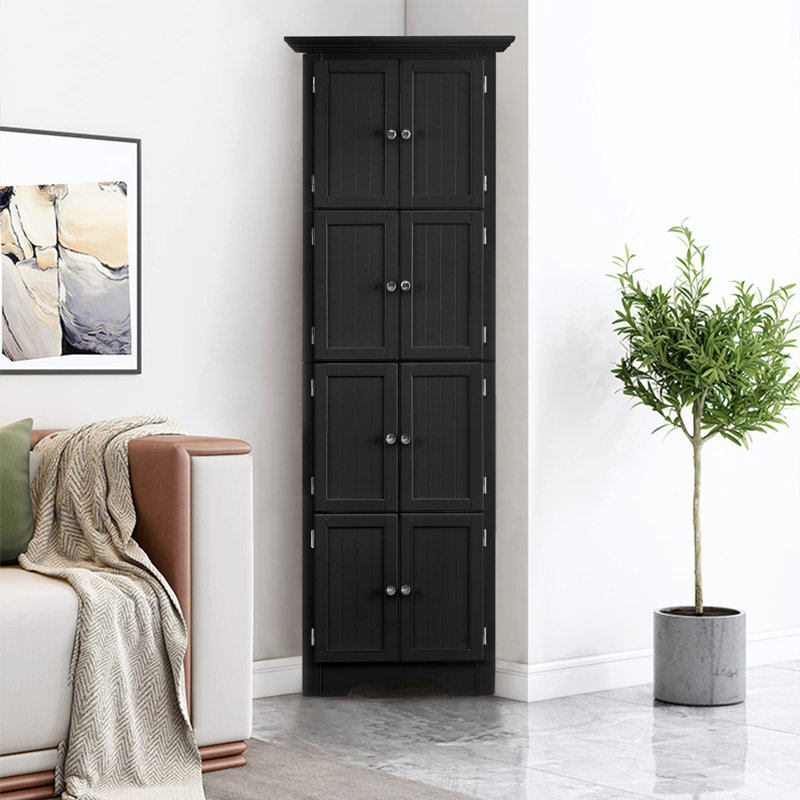 Tall Storage Cabinet With Doors And 4 Shelves For Living Room, Kitchen, Office, Bedroom, Bathroom, Bathroom Storage, Black