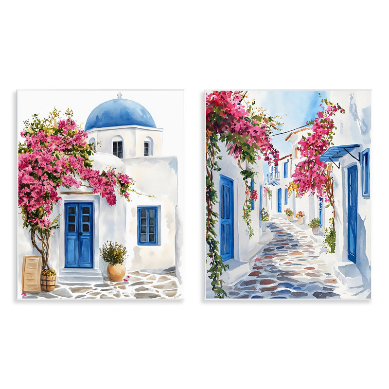 Ensemble de 2 plaques murales Santorini House avec arbre rose, design par LSR Design Studio