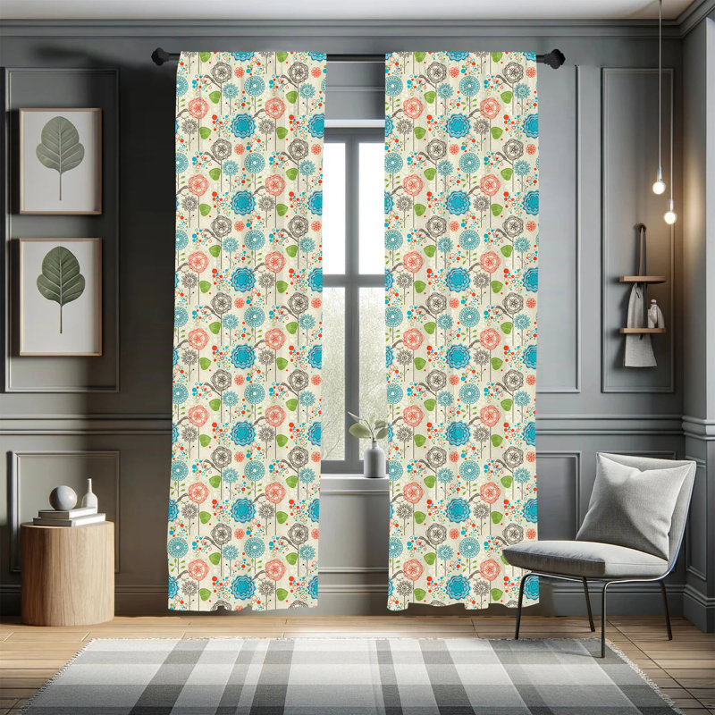 Floral Semi-Sheer Rod Pocket Curtain Panels, 28" x 95"