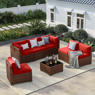 Ensemble de conversation modulaire en rotin pour 6 personnes avec coussins