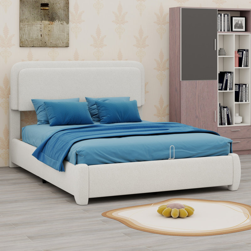 Structure de lit Boucle avec tête de lit et tête de lit nuage courbé, lit plateforme moderne à profil bas, Double