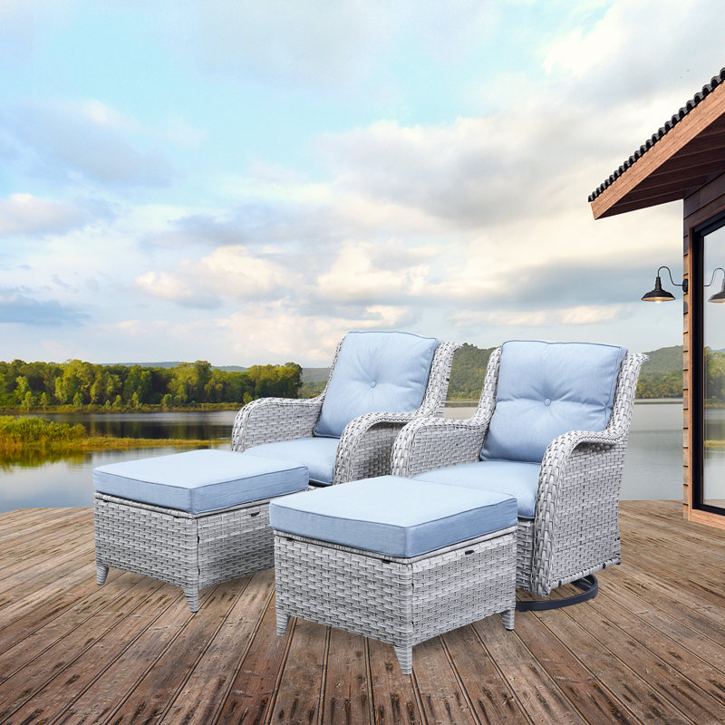 Bonia Outdoor Lounge Chair with Ottoman, Brown Frame/Beige Cushion
