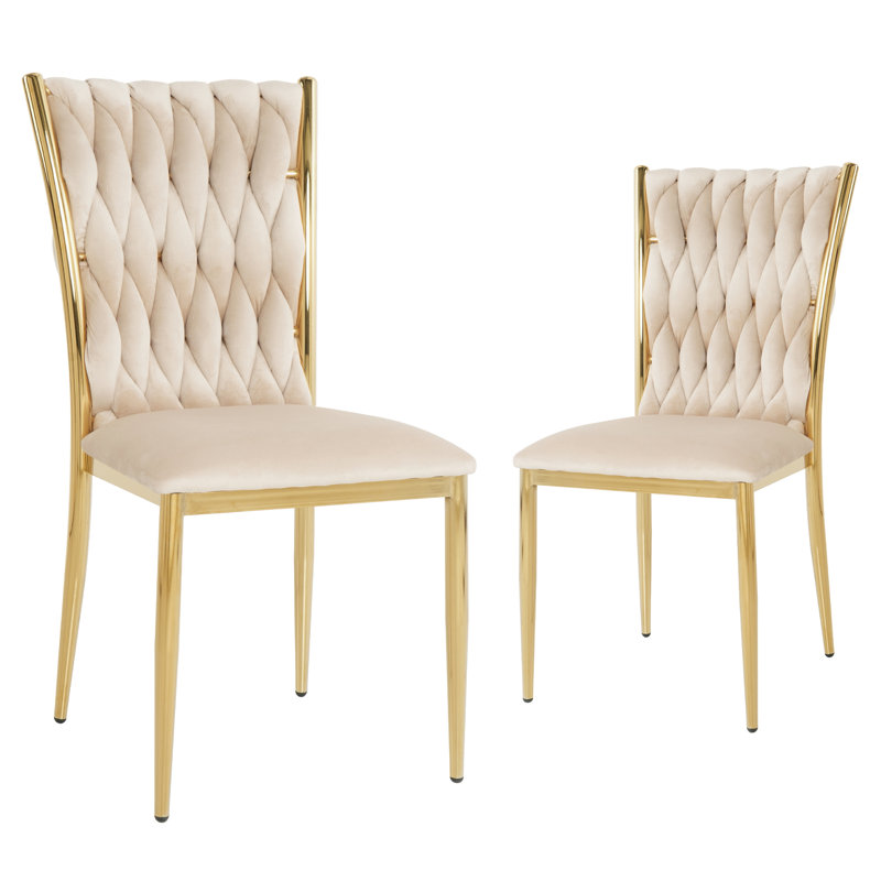 Velvet Dining Chairs Set - Woven Dining Room Chairs with Metal Legs- Modern Upholstered Accent Chair for Dining Room, Kitchen, Vanity, and Living Room