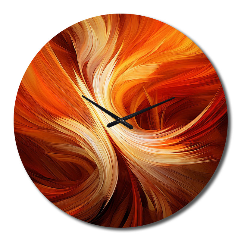 Horloge murale orange en métal à motif abstrait fractal VI, Très grand