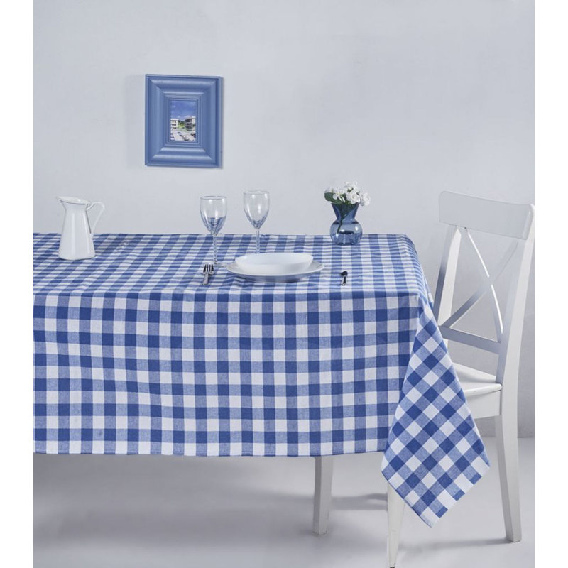 Chon Premium Checkered Tablecloth, Blue, 63.0 x 102.4 inches | 85% Cotton / 15% Polyester, Machine Washable at 86-104°F | Easy Clean & Durable, Perfect for Dining Room, Parties, and Everyday Use