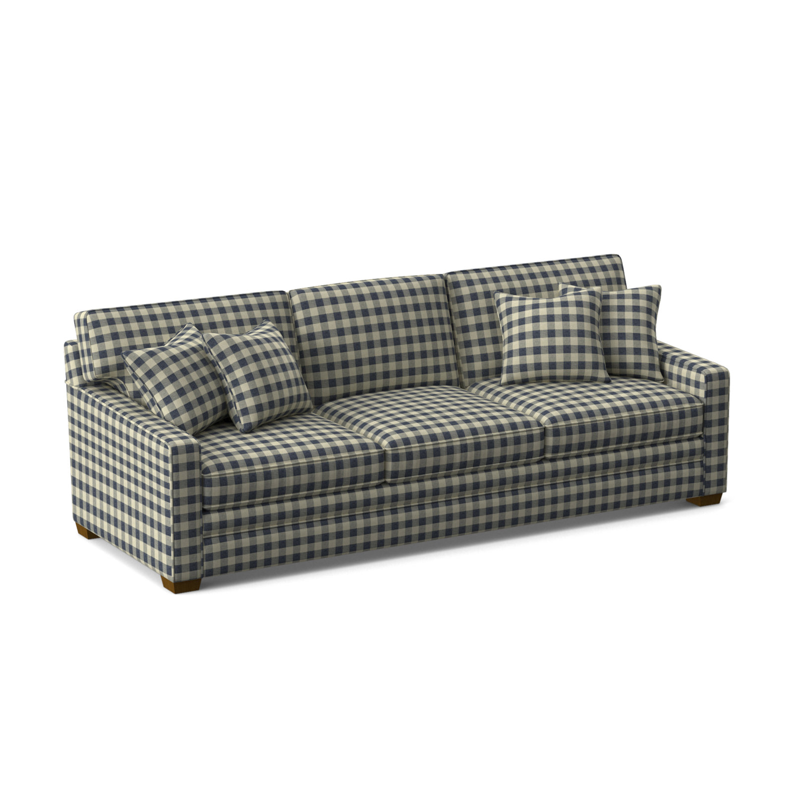 Gramercy Park 93'' Upholstered Sofa, Blue Buffalo Check; 0120-61, Havana Finish