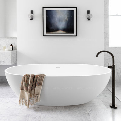 71"Freestanding Solid Surface Resin Stone Bathtub, Freestanding Tub, Contemporary Design Stand Alone Tub with Pop-up Drain and Overflow