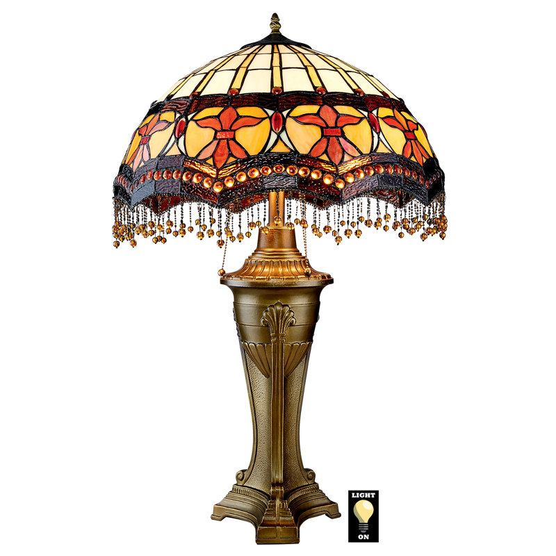 Victorian Parlor Bronze Stained Glass Table Lamp, 29.5" Tall