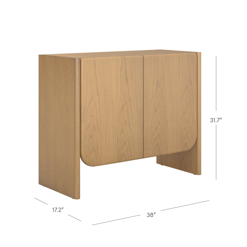 Arched Entryway Storage Cabinet, 32" H x 38" W x 17" D, Raw Oak, 1