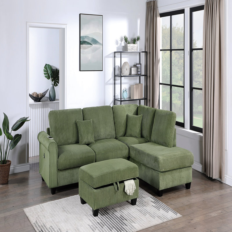 Superbe ensemble de canapé modulaire en velours côtelé 3 pièces, Vert