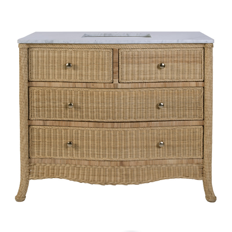 McLean 42"W Marble-Rattan 2 Drawer Bathroom Vanity