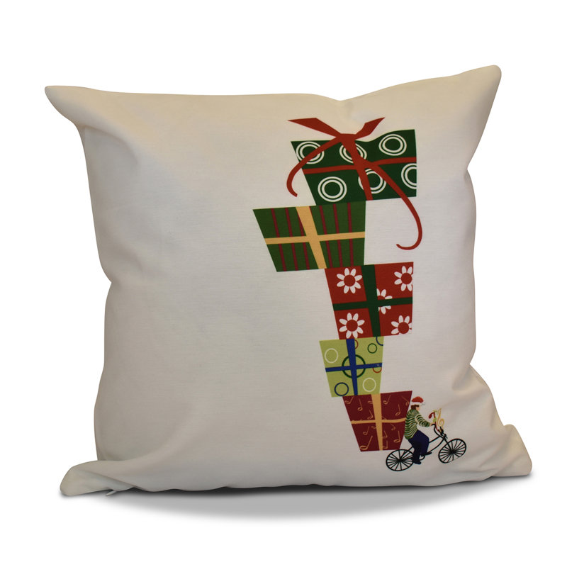 Housse de coussin décoratif carrée à imprimé de noël, H 16 po x l 16 po, Blanc