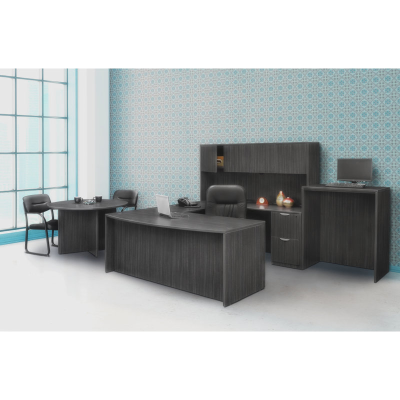 Ash Grey 71" Executive Laminate Wood Bowfront Desk