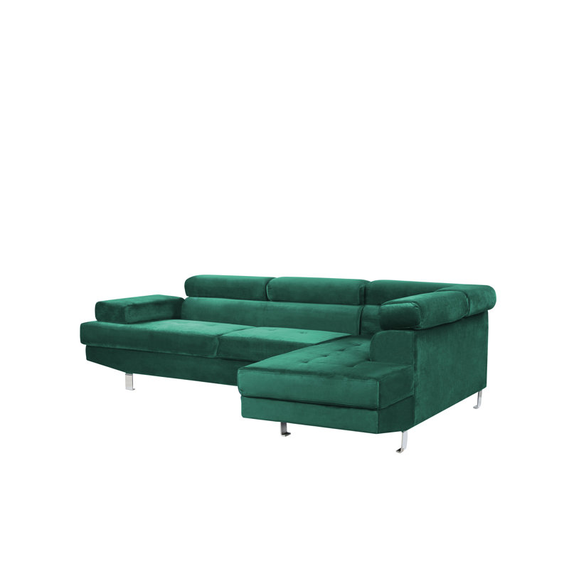 Ornelas 5 Seater Velvet Sofa & Chaise, Green