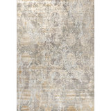 Hand Knotted Abstract Area Rug in Gray/Gold/Ivory