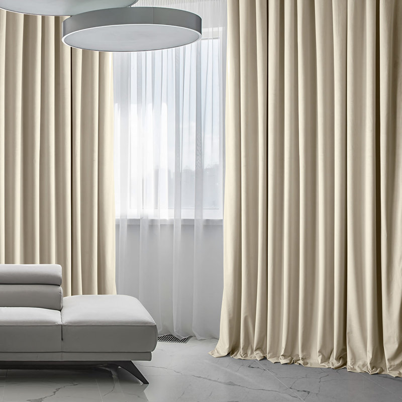 Loria Plush Velvet 100% Blackout Curtains For Bedroom, Living Room - Single Panel, Angora Beige, 100" W x 96" L