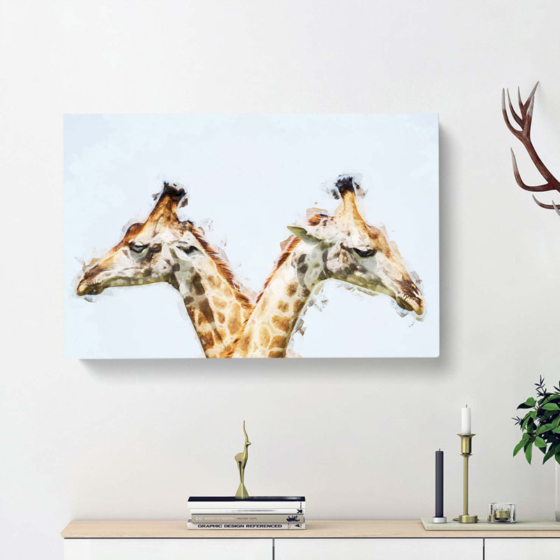 Giraffes Looking Both Ways in Abstract - Wrapped Canvas Graphic Art Print, 35cm H x 50cm W x 3cm D