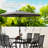 8 Pieces Patio Table and Chairs Set with 9 Ft Patio Umbrella, Outdoor Dining Set with 4.6 Ft Dining Table and 6 Chairs, Push Button Tilt and Crank Parasol, Tempered Glass Top, Mixed Gray
