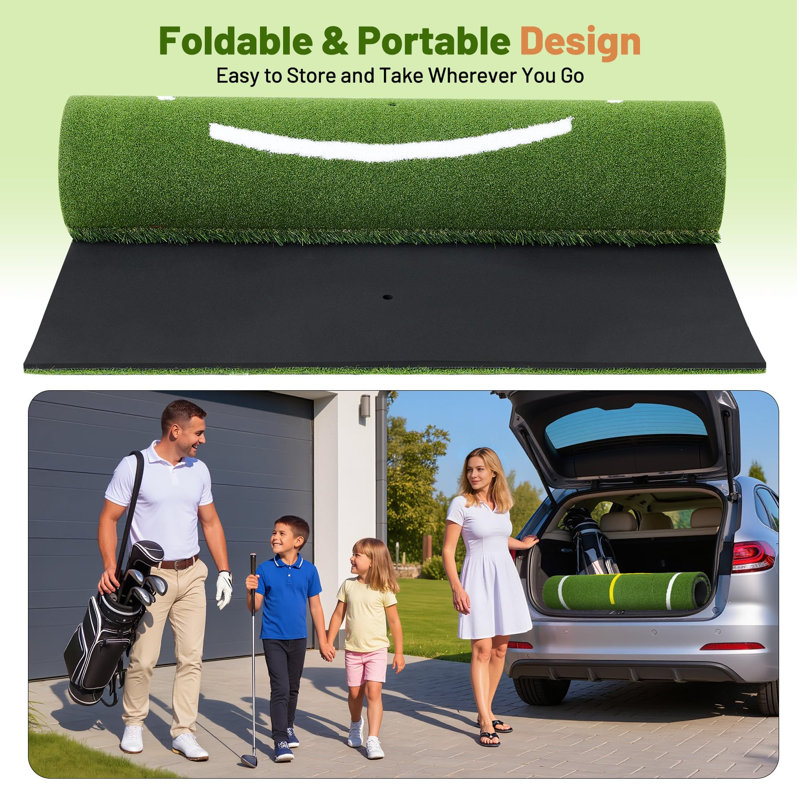 Tapis de golf à gazon double 5 pi x 4 pi, tapis de golf épaissi, gazon artificiel pour l'intérieur et la cour arrière, garage, balançoire, pratique idéale pour les golfeurs