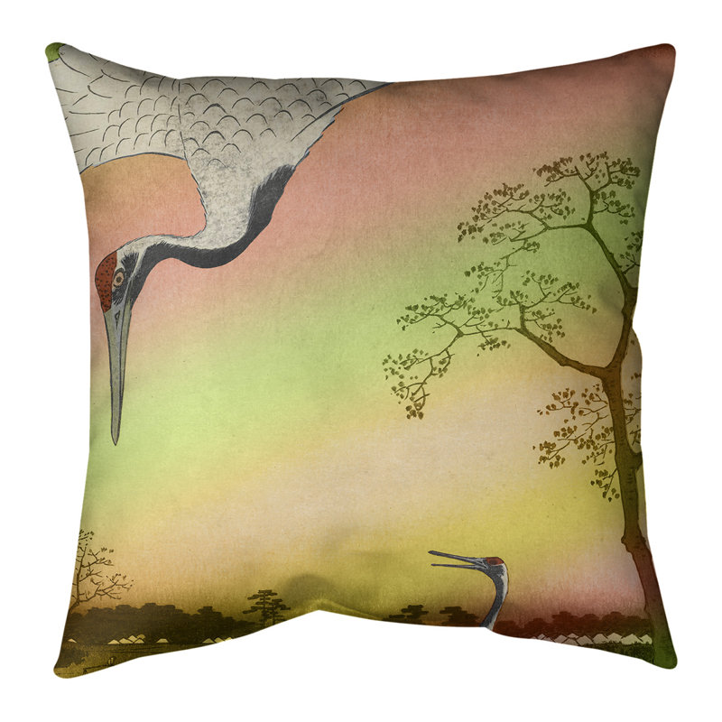 Utagawa Hiroshige Faux Suede Reversible Throw Pillow, 18" x 18", Poly Fill Insert, Red/Green
