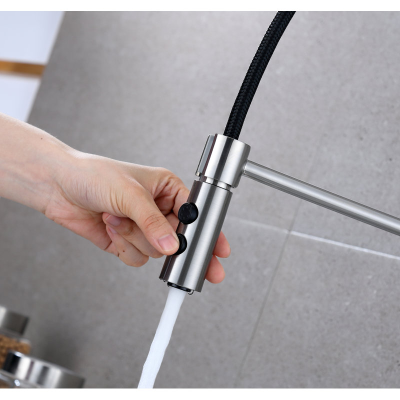 RunFine Group Lincoln Pull Down Kitchen Faucet, Brushed Nickel