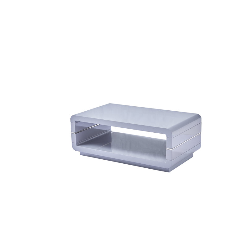 Table basse avec rangement Inessa, Gris clair brillant