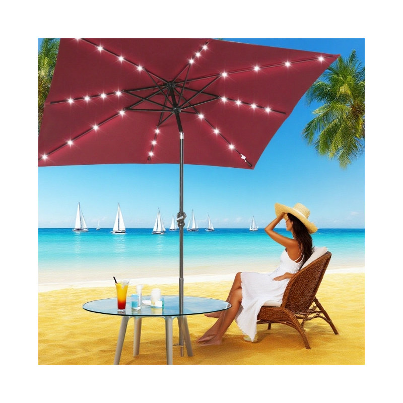 Parasol solaire Sun, parasol de patio éclairé, Rouge