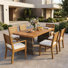 Ensemble de salle à manger de patio moderne en bois d'acacia et en osier PE avec accoudoirs et chaises d'appoint, coussins hydrofuges