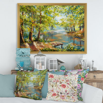 Forêt d'automne avec rivière sinueuse - Peinture sur toile