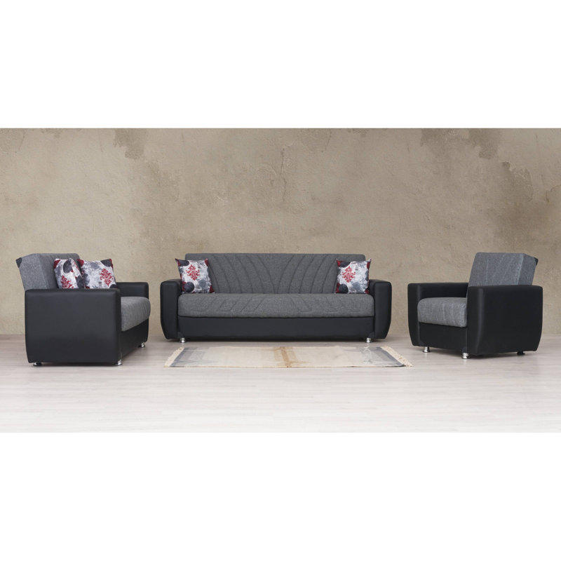 Causeuse-lit convertible en cuir Hala, Gris, H 32 po x l 65 po x P 32 po