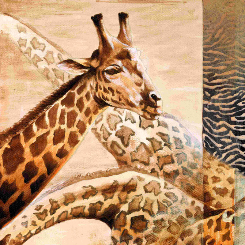 Girafe - peinture sur toile tendue, H 36 po x l 36 po