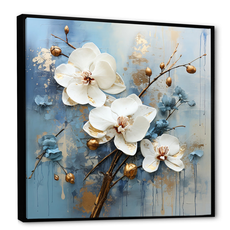 " White Orchids Whispered Symphony ", Black Floater Framed, 36" H x 36" W x 1.5" D