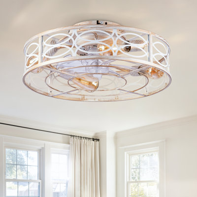 20" Flush Mount Caged Ceiling Fans With Lights Kit And Remote