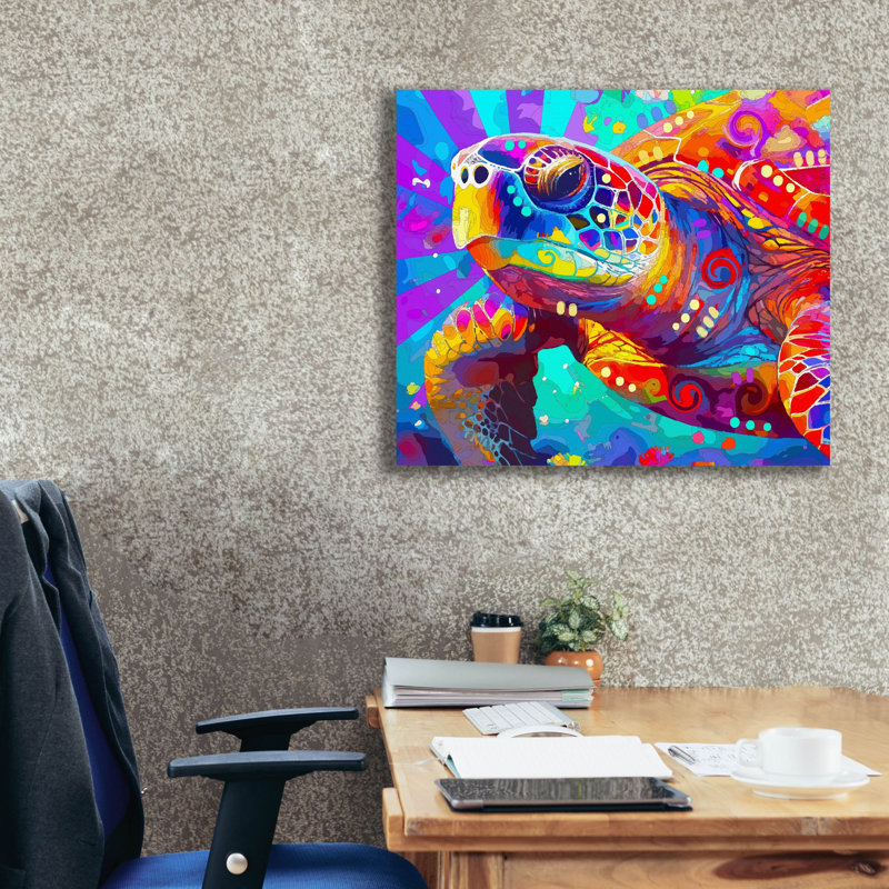 «The Surfing Sea Turtle» par Dean Russo, art mural sur toile, H 26 po x l 30 po x P 1,5 po