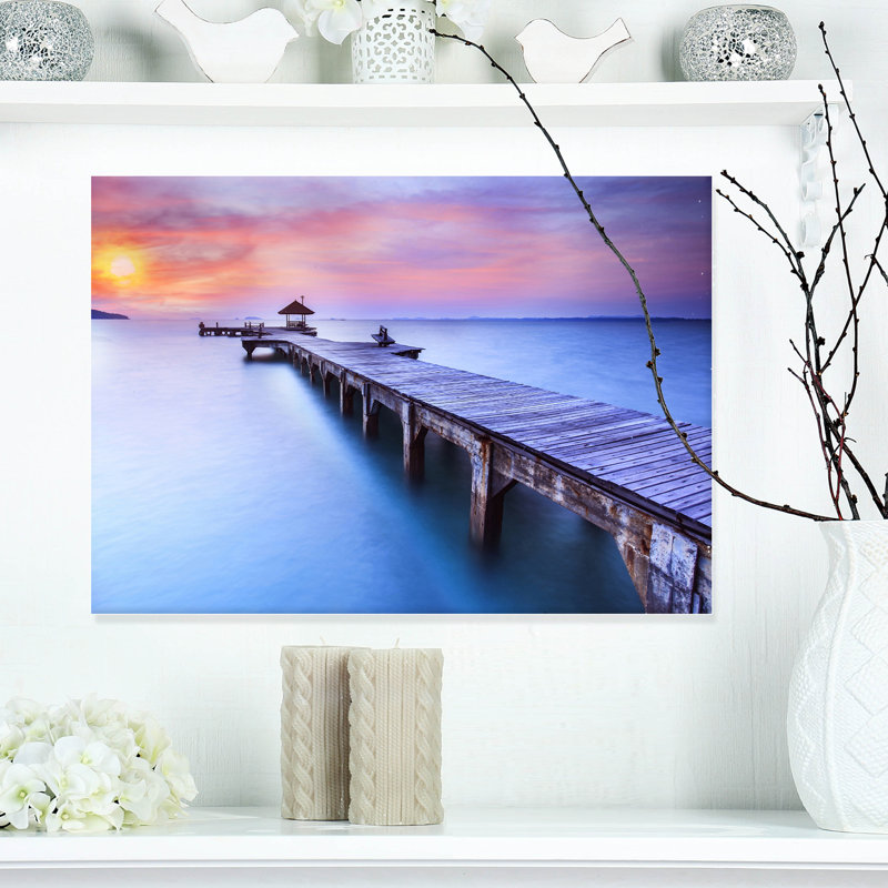 Wooden Bridge Seascape - Reproduction de photo sur toile tendue, H 30 po x l 40 po x P 1 po, Toile tendue