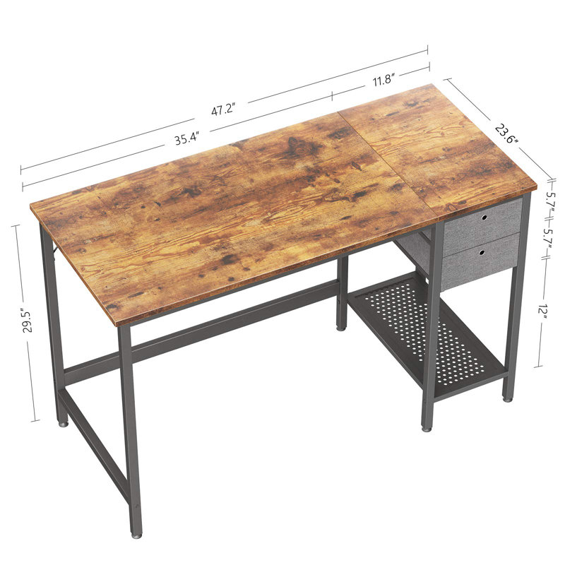 Bureau d'ordinateur l 47,2 po Gilbrook, Brun rustique, H 29 po x l 47 po x P 23 po