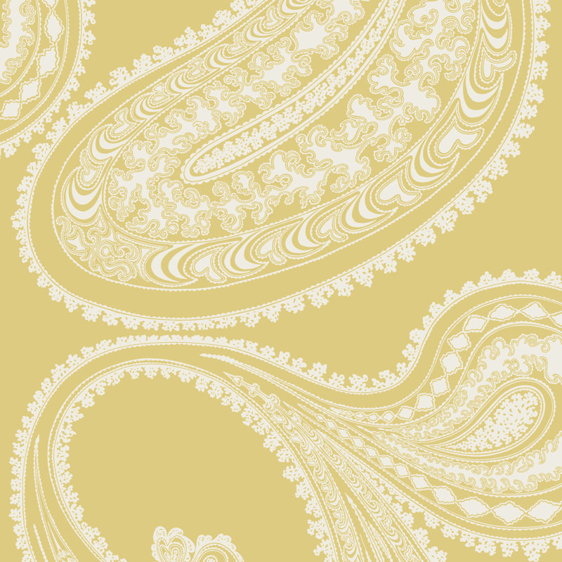Icons Rajapur Flock Paisley Wallpaper Roll, Yellow/White