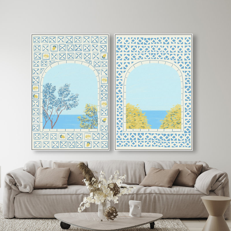 Mediterranean Window Set Set by Oliver Gal, 32"H x 22"W, White Floater Frame