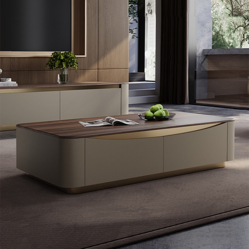 Light luxury rectangular solid wood coffee table, 15.7" H x 47.2" L x 23.6" W
