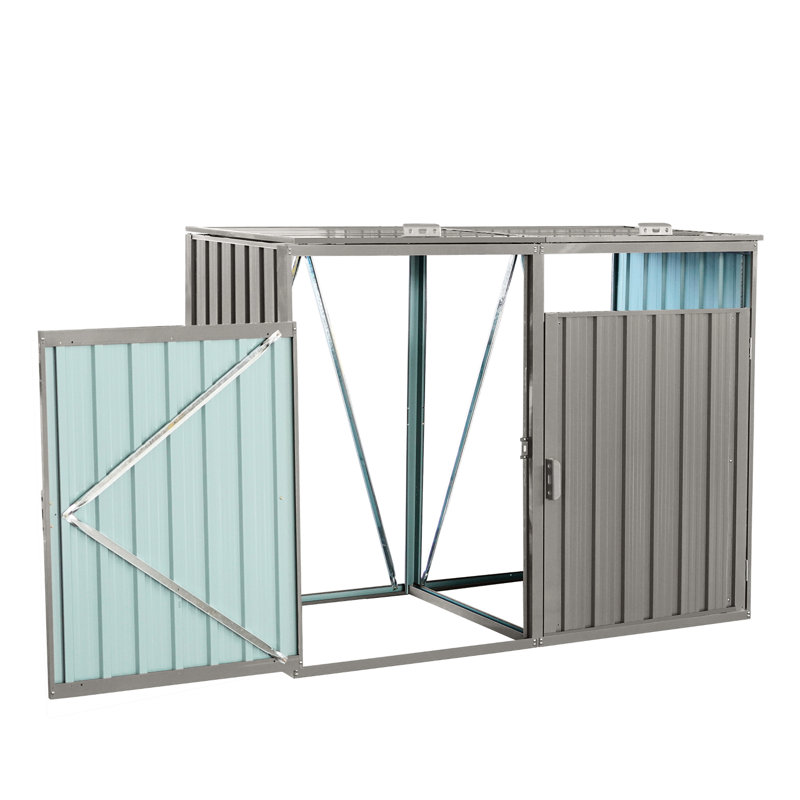 Remise en métal pour poubelle pour jardin - Gris pour 2 poubelles en acier galvanisé, rouille, facile à nettoyer et à entretenir