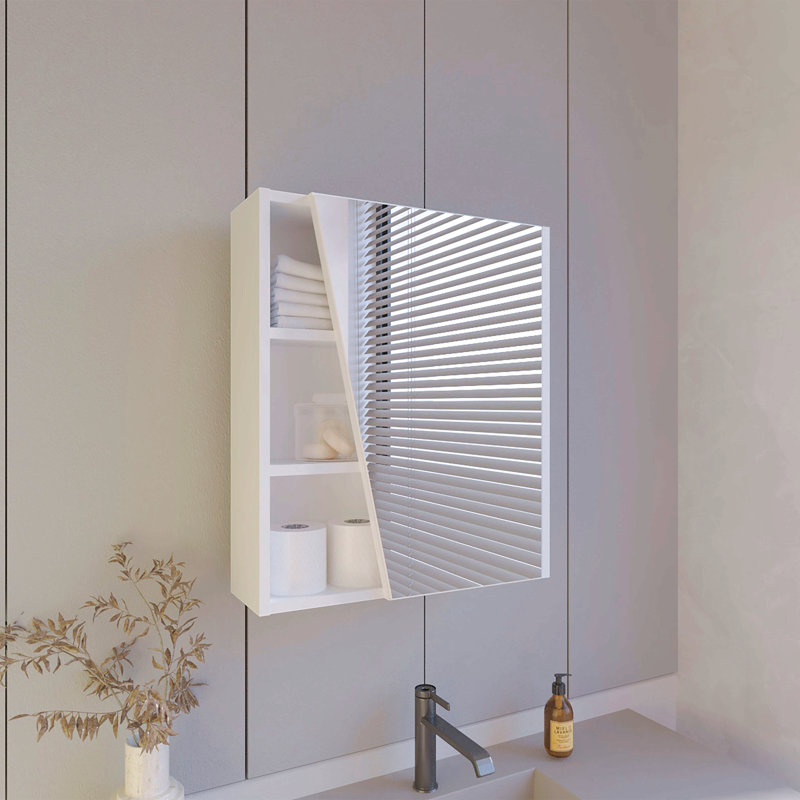 Pharmacie Pinedale avec porte miroir et rangement ouvert, blanc