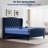 Full Size Bed Frame, Velvet Upholstered Platform Bed with Wingback Headboard, Wooden Slat Support-2050979854-2050979852