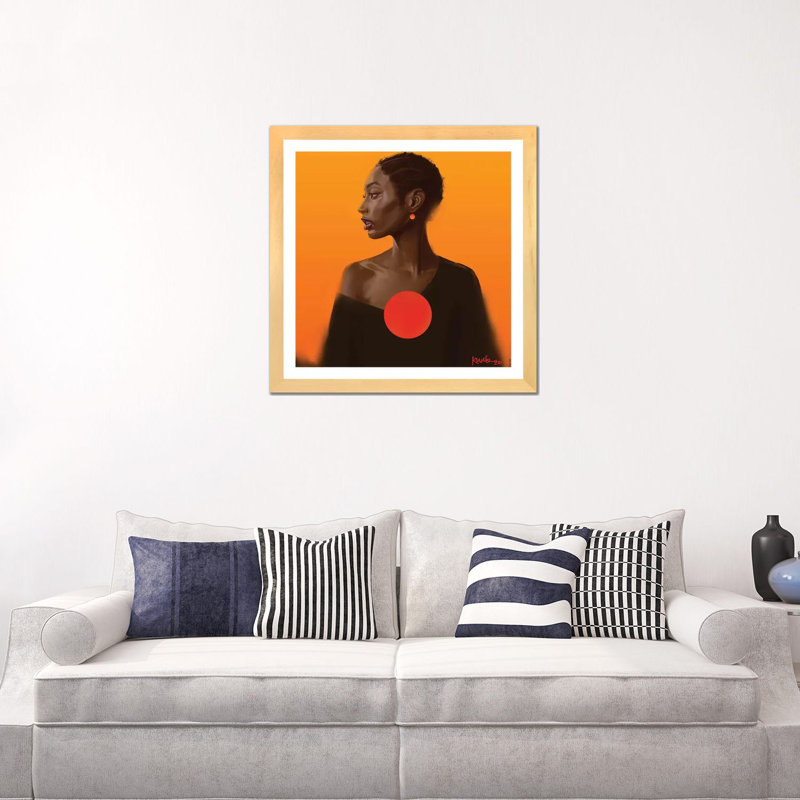 Reproduction d’art, "Sunset" par Adekunle Adeleke, Blanc, H 24 po x l 24 po x p 1 po, Toile avec cadre en bois beige
